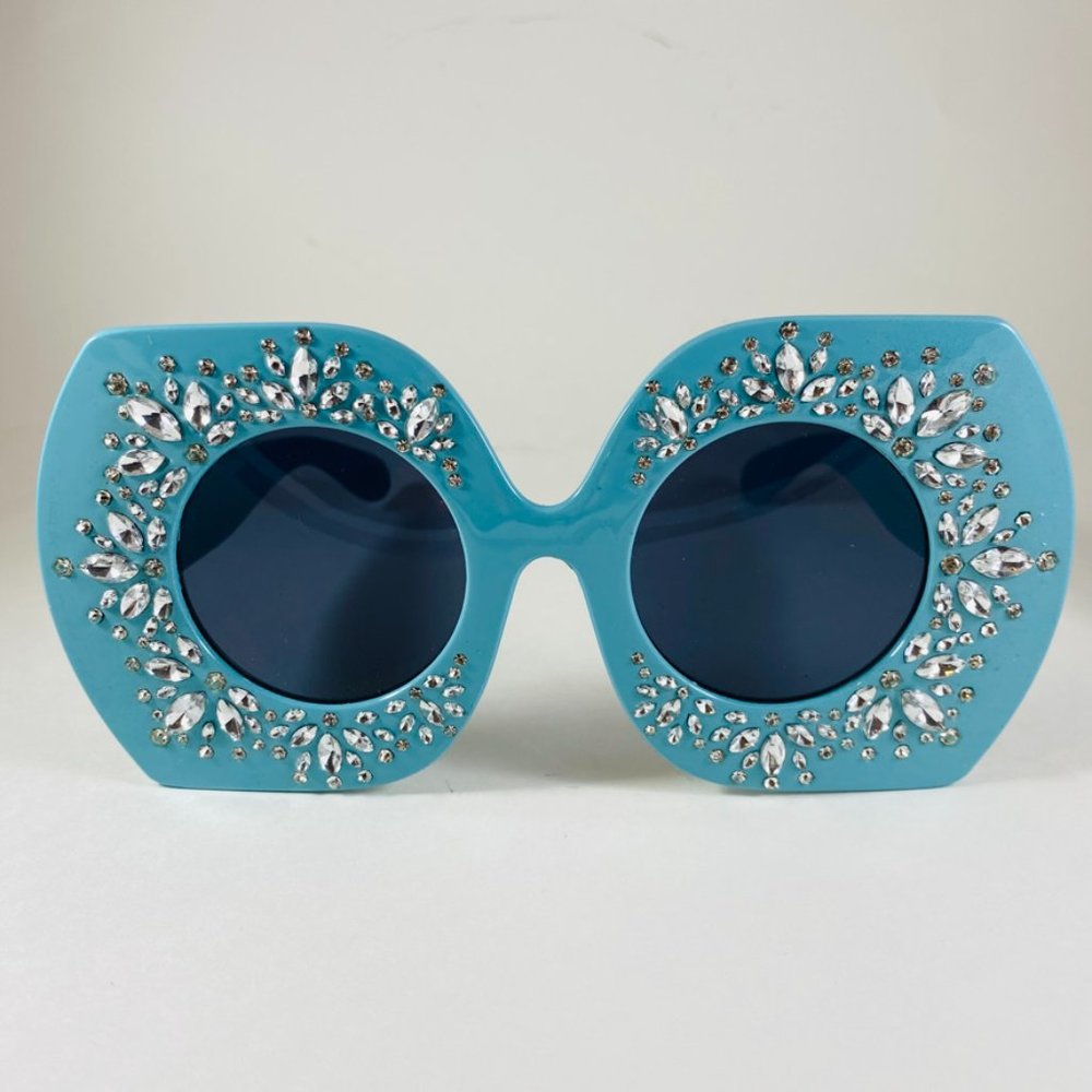 Aqua Giant Glam Girl White Rhinestone Encrusted Oversized Sunglasses - Picture 5 of 6